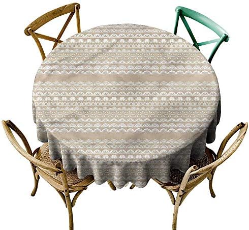 LsWOW 70 Inch Print Round Tablecloth Tan and White Antique Borders Great for Party & More