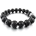INBLUE Men,Women's 12mm Alloy Energy Bracelet Link Wrist Energy Stone Lava Rock Black Silver Tone Bead