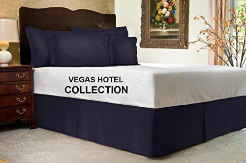 VEGAS HOTEL COLLECTION "Solid Unique Pattern" Bed Skirt 600 Thread Count ( Navy Blue Color ) Split Corner Bed Skirt With 15" Inch Drop Length Soft Egyptian Cotton ( King Size )