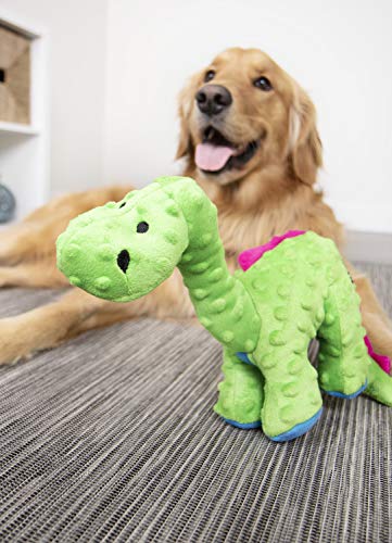 goDog Dinos Bruto Tough Plush Dog Toy with Chew Guard Technology, Green, Large