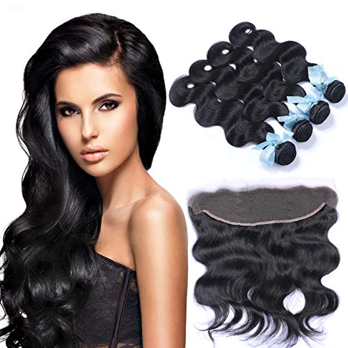 Amazon Com Brazilian Human Hair Bundles With Lace Frontal