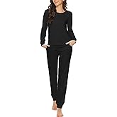 Ekouaer Womens Jogger Pajama Sets Long Sleeve Sleepwear Round Neck Nightwear Soft Pjs Lounge Sets with Pockets