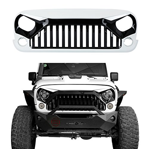 u-Box Front Gladiator Vader Grille in Gloss Black/Painted White for 2011-2017 Jeep Wrangler JK & Wrangler Unlimited (W7 Paint Code,Bright White)