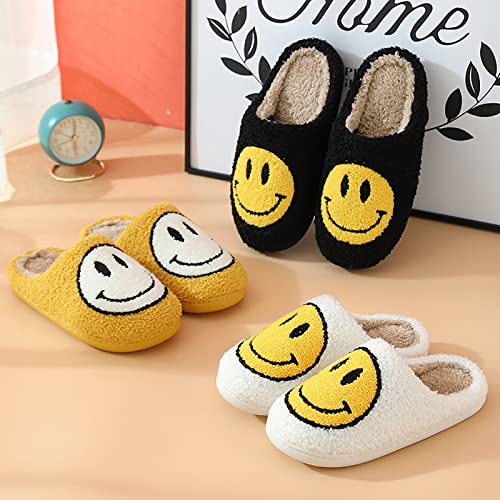slefancy Smile Face Slippers Women\'s Men\'s Comfy Warm Retro Soft Plush House Shoes Slip-On Cozy Indoor Outdoor Couples Slippers for Winter Soft Cushion Non-slip Fluffy Slides Slippers