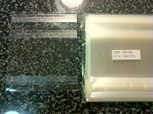 UNIQUEPACKING 100 Pcs Clear CD DVD Sleeves 1.6 mil with Adhesive Backing for Magazines Books, Binders, File Folders.