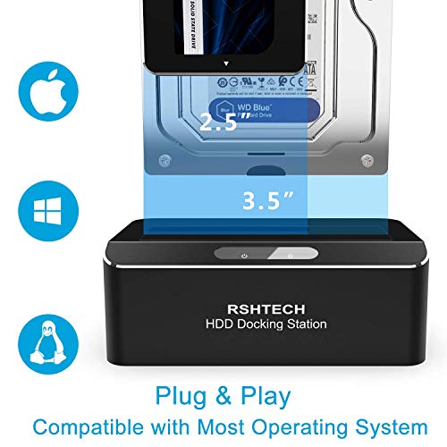 RSHTECH USB 3.0 to SATA Hard Drive Docking Station Single Bay External Disk Enclosure for 2.5 or 3.5 inch HDD SSD, Support UASP and Up to 10TB Drives, Tool-Free Aluminum Housing with ABS Spring Cover