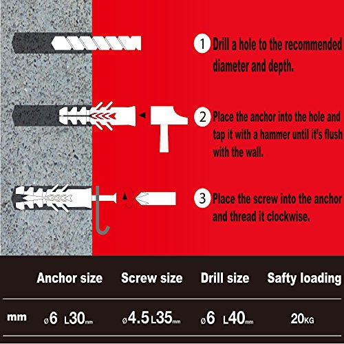 T.K.Excellent Plastic Self Drilling Drywall Ribbed Anchors Solid Materials Drywall Anchor E6 6x30 320 Pcs and Chipboard Screws 4.5X35mm 320 Pcs Box