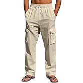 CORTUBO Men's Casual Cargo Pants Relaxed Fit Elastic Waist Drawstring Side Cargo Pockets Trouser Lightweight Work Pants
