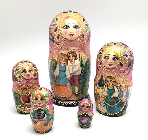 Unique Russian Nesting dolls Fairy Tale Cinderella Hand painted set Home decor Art Handcrafted