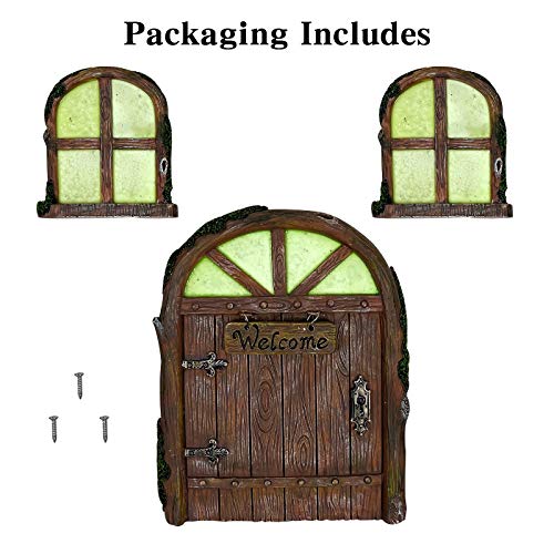 ALLADINBOX Miniature Fairy Gnome Home Window and Door with Welcome Sign for Trees Decoration, Glow in Dark Fairies… - Image 4