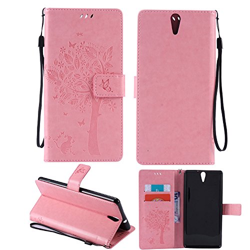 Xperia c5 ultra wallet case,xyx [emboss tree][kickstand…