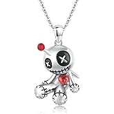SOESON Voodoo Dolls Necklace, Gothic Necklace for Women Sterling Silver Voodoo Pendant Jewelry Halloween Birthday Mother's Day Gift