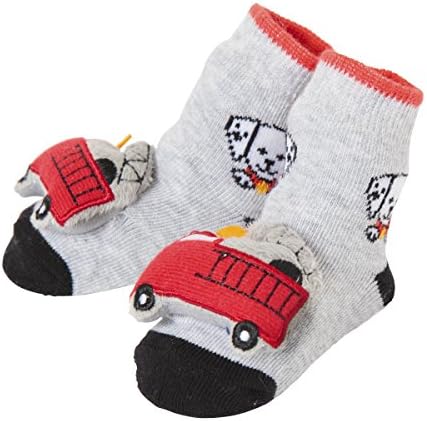 Baby Dumpling C.R. Gibson Fire Trucks Rattle Sock Booties for Newborns, Infants, and Babies - 1 Pair