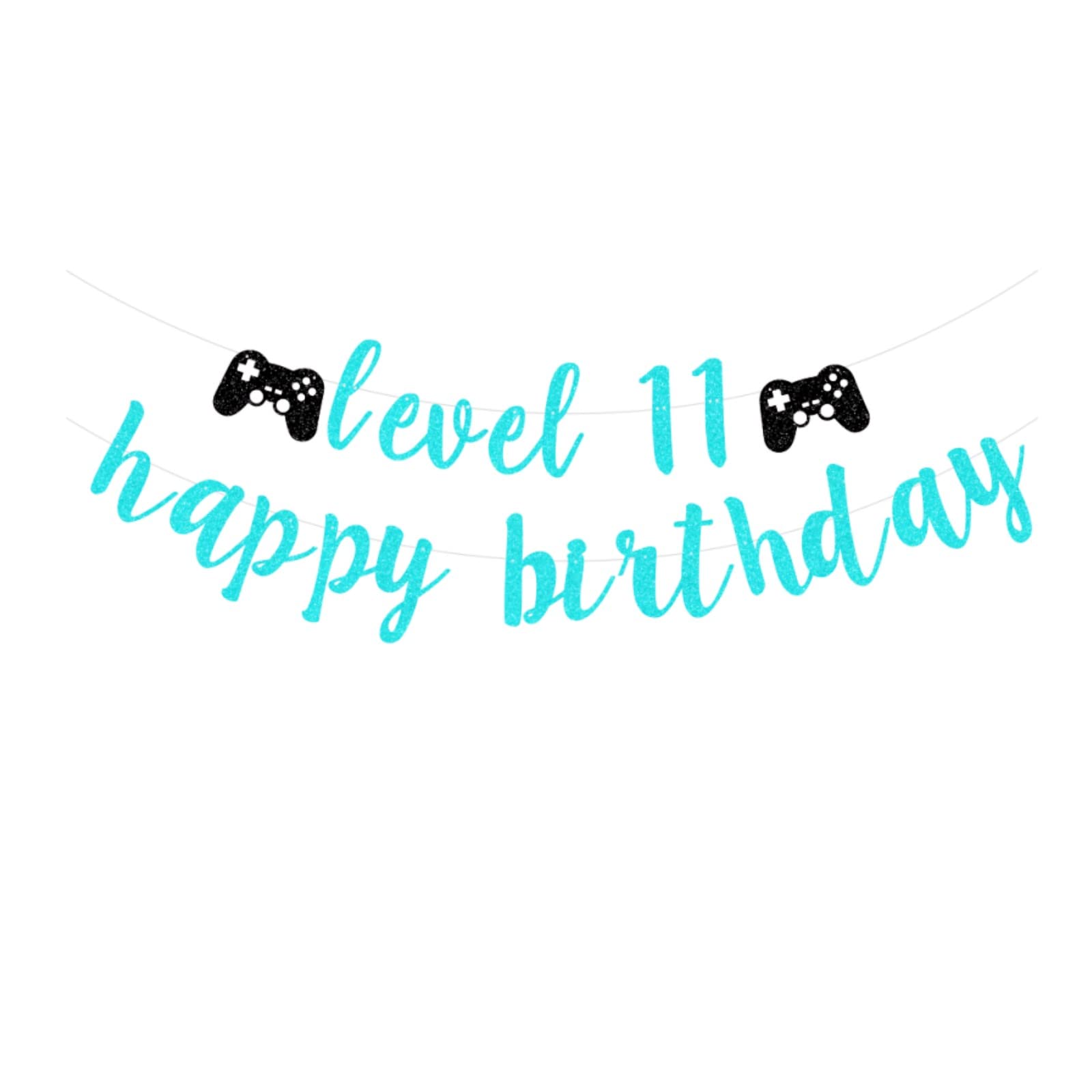bng-bng 11th Happy birthday Banner Boys Blue Glittery Happy 11th Bunting Banner Game Theme Birthday Decoration For Boys11 eleven years old Birthday Party Decorations Photo Backdrop