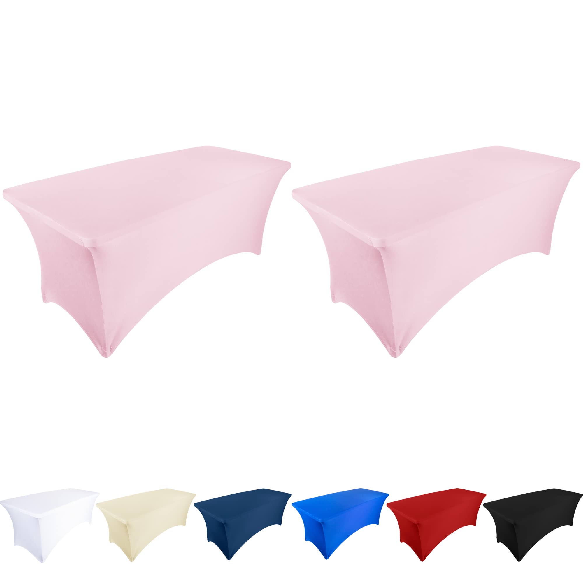 Ocves Stretch Tablecloth 6FT Spandex Table Covers 2 Pack Polyester Fitted Rectangular Stretchable Table Cover Wedding Party Cocktail Craft Exhibitions Washable Table Cover Pink 6ft (2pcs)