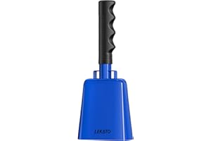 LEKATO Steel Cow Bell 8 Inch, Noise Makers Cowbell with Handle for Sporting Events,Cheering Hand Bell for Football Games,Parties, Concert,School, Farm Ranch, New Year/Christmas Gift (Blue)