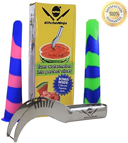 Summer Deluxe Set >> Silicone Popsicle Molds and Melon Slicer Cutter and Server by Kitcheninja. Professional Kitchen Tools Set No Mess Slices. Easy To Use - Clean Cut, All Flesh No Rind