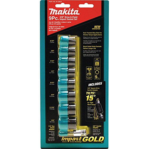 Makita B34833 Impact GOLD 9 Pc. 3/8" Drive SAE Socket Set w/ 15° Tilt