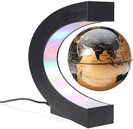 AMZSTAR® C Shape Magnetic Floating Earth Globe World Map,Levitation LED World Map for Children Gift Home Office Desk Decoration (Gold)