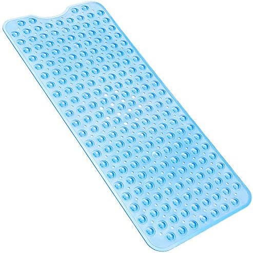 Bligli Extra Long Bathtub Mat with Strong Suckers Non Slip Bath Mat and Shower Mat for Bathroom Machine Washable 40 * 100cm(Blue)