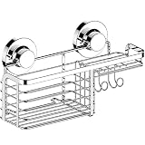 HOME SO Shower Basket Caddy with Suction Cup Holder - Bathroom Tray Hanger for Soap Bars, Sponges, Shampoo, Loofah - Stainless Steel, Chrome