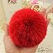 Cy3Lf Gold Plated Keychain Cute Genuine Rabbit Fur Ball Pom Pom Keychain for Car Key Ring Handbag Tote Bag Pendant Charm RED