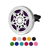 HOUSWEETY Car Air Freshener Aromatherapy Essential Oil Diffuser - Snowflake Stainless Steel Locket,11 Refill Pads