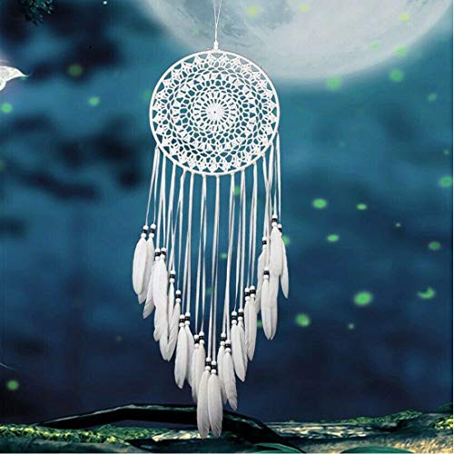 Nobgum Feather Dream Catcher Boho White Dreamcatcher Wall Hanging Decor Ornament Crafts Wedding Party Favor,Baby Shower,Birthday Gift,Bedroom Wall Ornaments Car Hanging Decoration