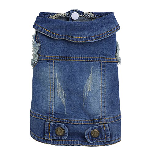 Delight eShop Soft Blue Jeans Denim Cute Pet Dog Cat Puppy Coat Jacket Clothes Costume Apparel (L) - Thumbnail 3