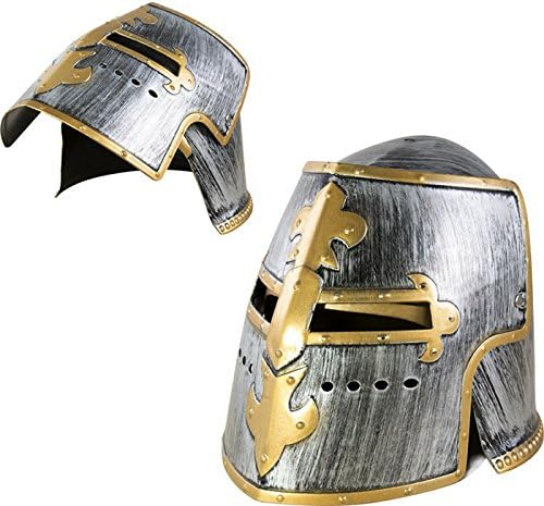 P'tit Clown - 31050 - Knight's Helmet with Removable Visor - Medieval Look, Warrior, Gladiator - Fancy Dress Accessory for Carnival, Theme Parties, Halloween - Plastic - Grey and Gold