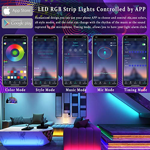 Toworld 10M WiFi LED Strip Lights, 32.8ft RGB Light Waterproof Music Sync Color Changing + Remote Control Decor for Bedroom Decor, Room Decor, Party