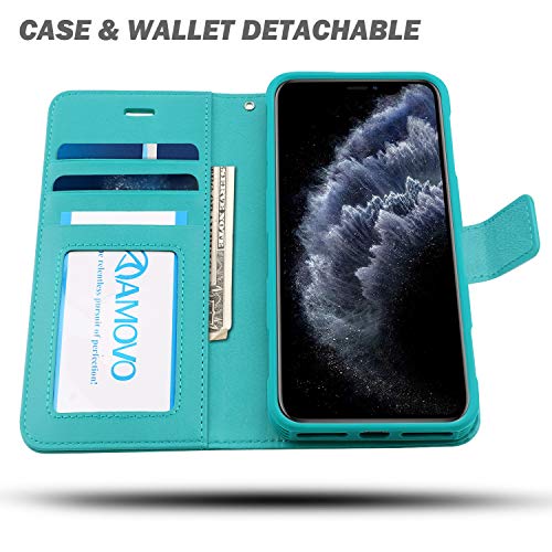 AMOVO Case for iPhone 11 Pro (5.8'') [2 in 1] iPhone 11 Pro Wallet Case Detachable [Vegan Leather] [Hand Strap] [Stand Feature] iPhone 11 Pro Flip Folio Case Cover with Gift Box Package (Aqua) - Thumbnail 2