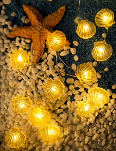 KAKANA Ocean Theme Decorative String Light Small Faint Yellow Shell Battery-operated 10 ft 30 LEDs Warm White Strand Light for Party, Porch, Centerpiece, Fence, Headboard, Bedroom Cozy Decor