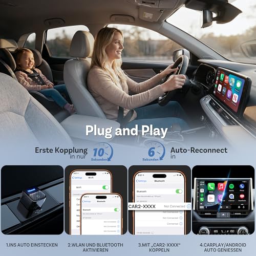 OTTOCAST Mini Core 2-in-1 Wireless CarPlay & Android Car Adapter, Micro Mini Cube Wireless Car Dongle with Smart Switch Button, Wi-Fi 6 & Bluetooth 5.4, Automatic Connection for 98% of Vehicles