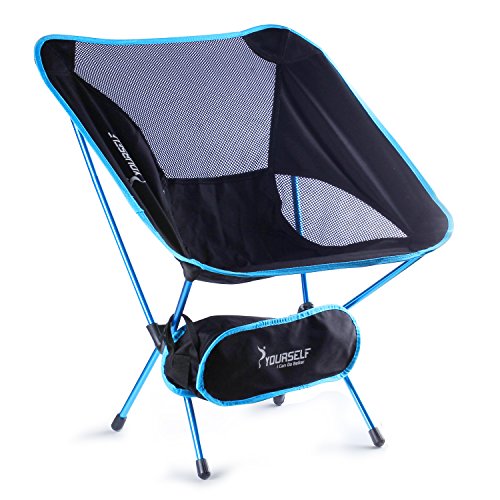 SYOURSELF Portable Folding Camping Chair-Lightweight,Compact,Comfortable, Breathable Beach Travel Mesh Chairs,Heavy Duty-Perfect for Backpacking Hiking Picnic Outdoors Sporting with Carry Bag(A Blue)
