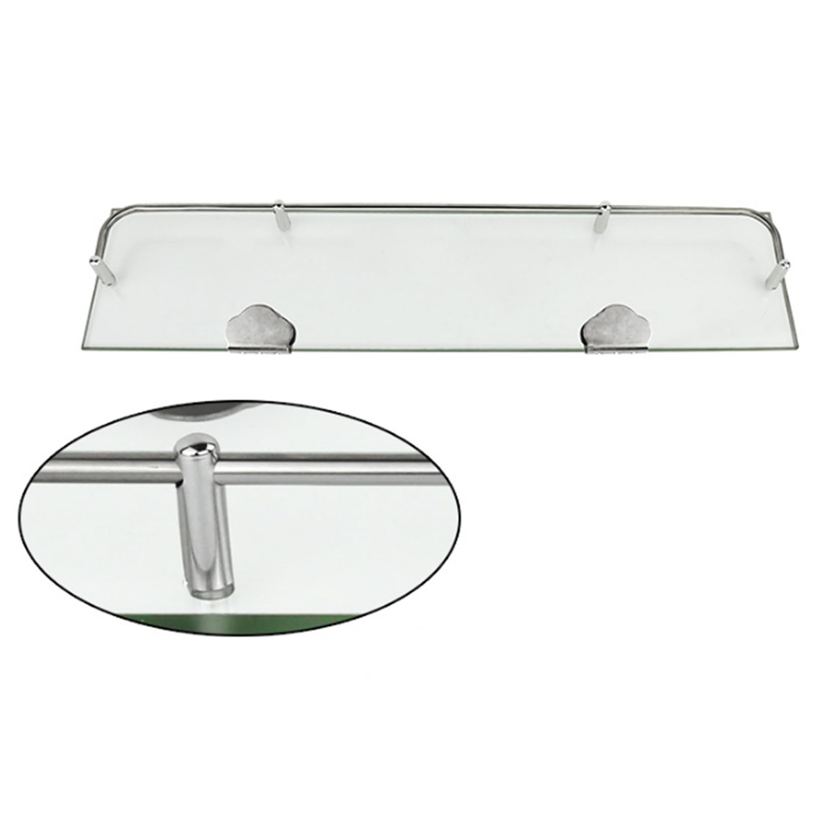 BTGGG Glass Shelf Bathroom Shelves Wall Mounted 3 Sizes 40mm 50mm 60mm Glass Floating Shelves with Single Tier Shower Shelves for Bathroom with Stainless Steel Rail, 40cmX11cmx3.5cm(S)