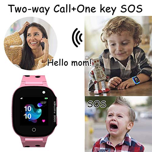 Aobiny Smart Watch for Kids,S16 Kids GPS Tracker Smart Watch Telephone SOS Anti-Lost OLED Display Wristwatch,Toys Video Games Girls Boys (Pink)