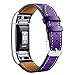 Mornex Replacement Leather Band Compatible with Fitbit Charge 2, Classic Genuine Leather Wristband for Men Women(Purple-Silver Buckle)