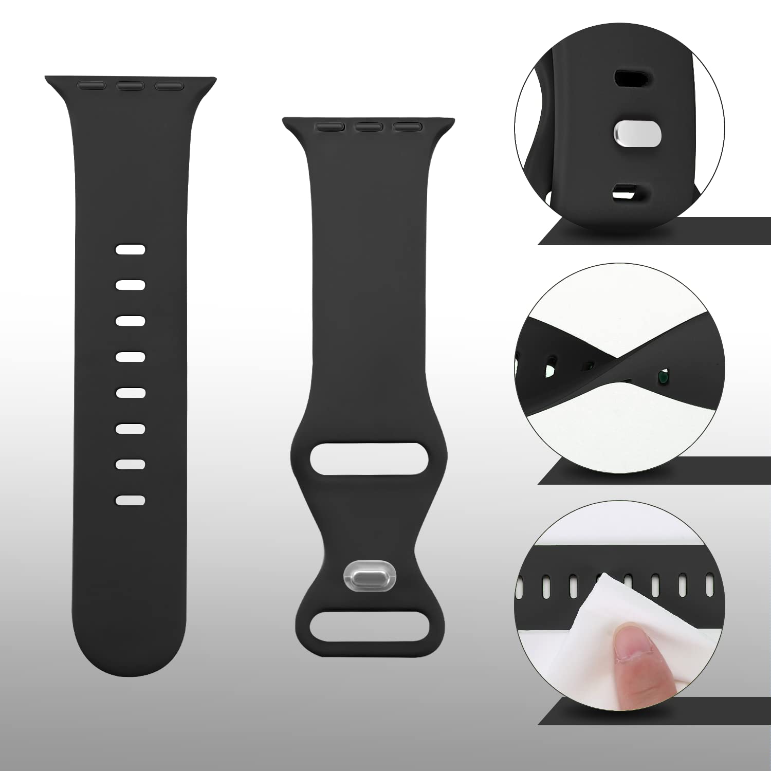 Tighesen Apple Watch Silicone Replacement Sports Band for iWatch Ultra 2/Ultra/SE/9/8/7/6/5/4/3/2/1, Soft, Breathable, Shockproof, Unisex, 1.5 / 1.6 / 1.6 in (38 / 40 / 41 mm), Size S / M, Black