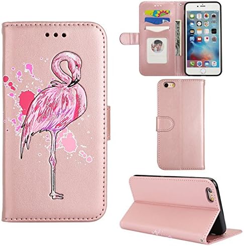 Aipyy iPhone 6S Plus Case,[Card Slots][Slim] Wallet Folio Style PU Leather Glitter Powder Flamingo Emboss Flip Case Kickstand Cover &amp; Magnetic Closure for iPhone 6 Plus/6S Plus (5.5") [Rose Gold]