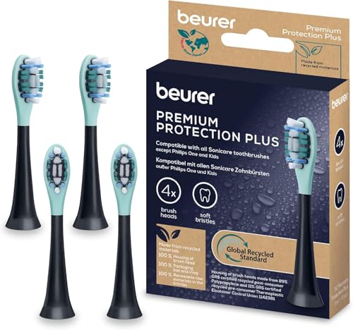 Beurer SC Protection Plus Testine di Ricambio – 4 Testine Compatibili con Spazzolini Sonici Philips Sonicare (escl. One & Kids) – Setole Morbide per Denti Sensibili – Materiali Sostenibili