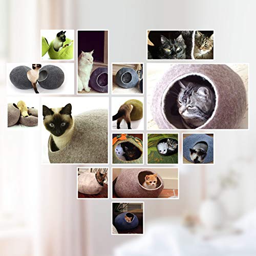 image for CO-Z Handcrafted Cat Cave Bed (Large), Felted from 100% Natural Wool, 