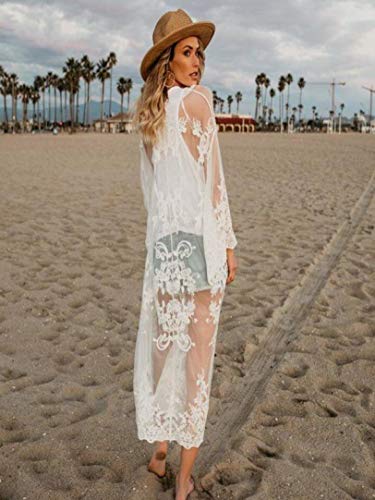 Womens Kimono Cardigan, Women Lace Bohemian Beach Long Oversized Kimono Coat (White, Free Size) - Thumbnail 6