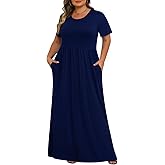 Tencede Womens Plus Size Maxi Dresses Summer 2026 Casual Short Sleeve with Pockets Long Dress 1X-5X