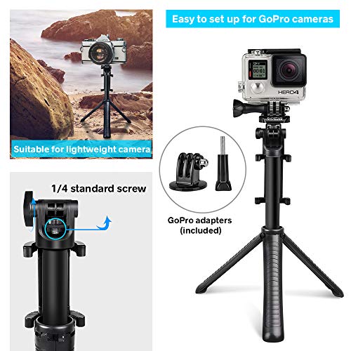 UBeesize Selfie Stick Tripod, Extendable and Portable Monopod with Wireless Remote Shutter, GoPro Adapter, Compatible with iPhone and Android Phone, Lightweight Camera, GoPro