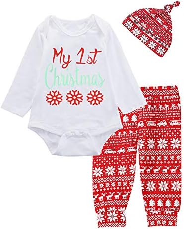 Baby Girls Boys My 1st Christmas Outfit Set Snowflake Reindeer Bodysuit