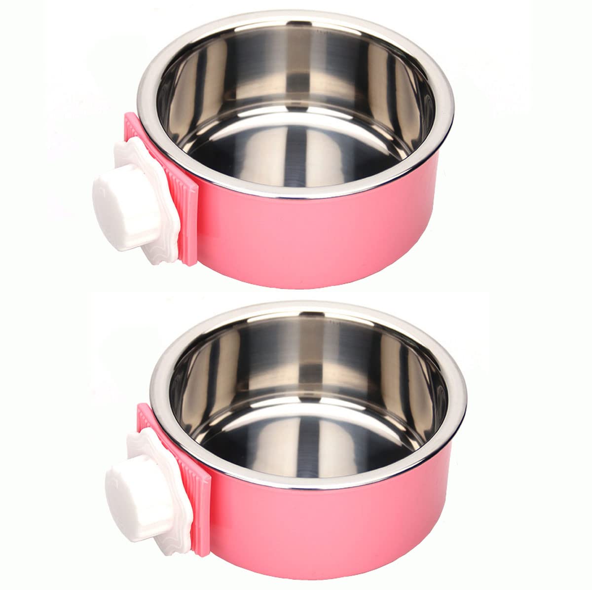 KuTi Kai 2 IN 1 Stainless Steel Pet Hanging Bowl Removable Dog Bowl for Crates Puppy Food Feeder Water Dish with Bolt Holder Dog Pink (Small-2-Pcs)
