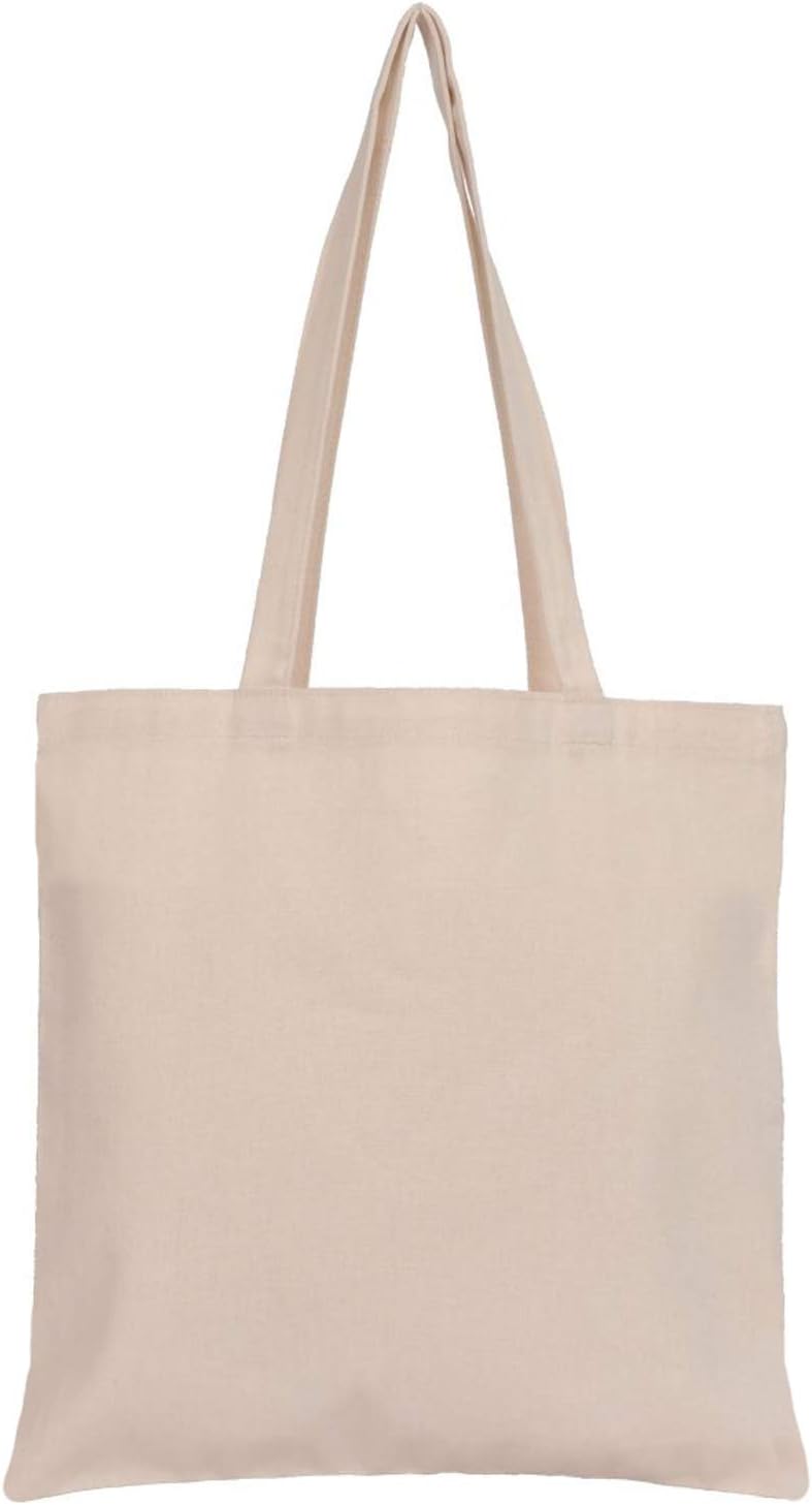 Thepaperbagstore 10 Reusable Shopping Medium Tote Bags 100% Cotton Canvas with Strong Matching Handles - Natural Colour - 380mmx400mm
