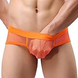 Gotd Mens Sexy Mesh Transparent Underwear Shorts Boxers Underpants Soft Briefs (XL, Orange)