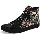 AWSOLE Skull High Top Sneaker for Men Women Fashion Rose Gothic Black Canvas Shoes Unisex Lace Up Casual Tennis Walking Flat Shoes